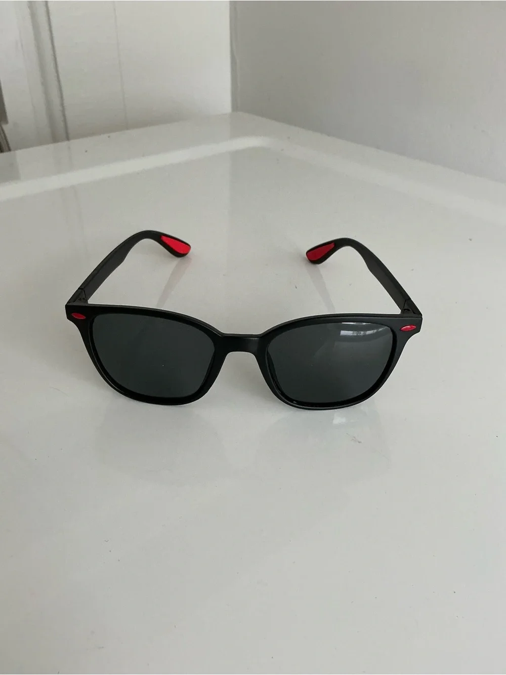 Men's Black Sunglasses with Red Accents